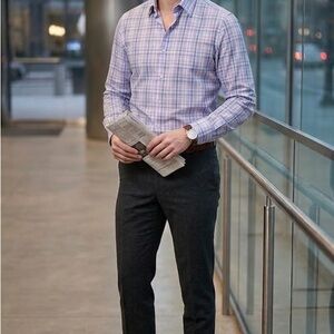 Joseph Abboud Lavender and Light Blue Plaid Button-Down Shirt